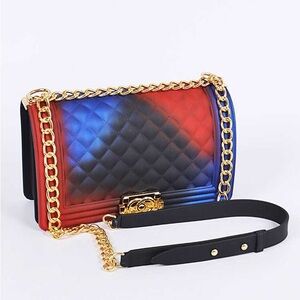 Large Multicolored Gradient Jelly Quilted Bag with Gold Chain Strap